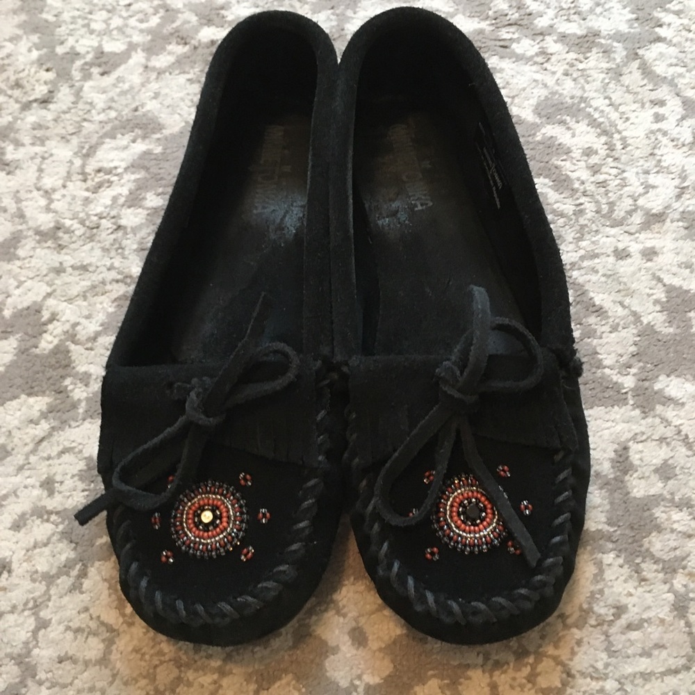 Minnetonka Black Suede Moccasin